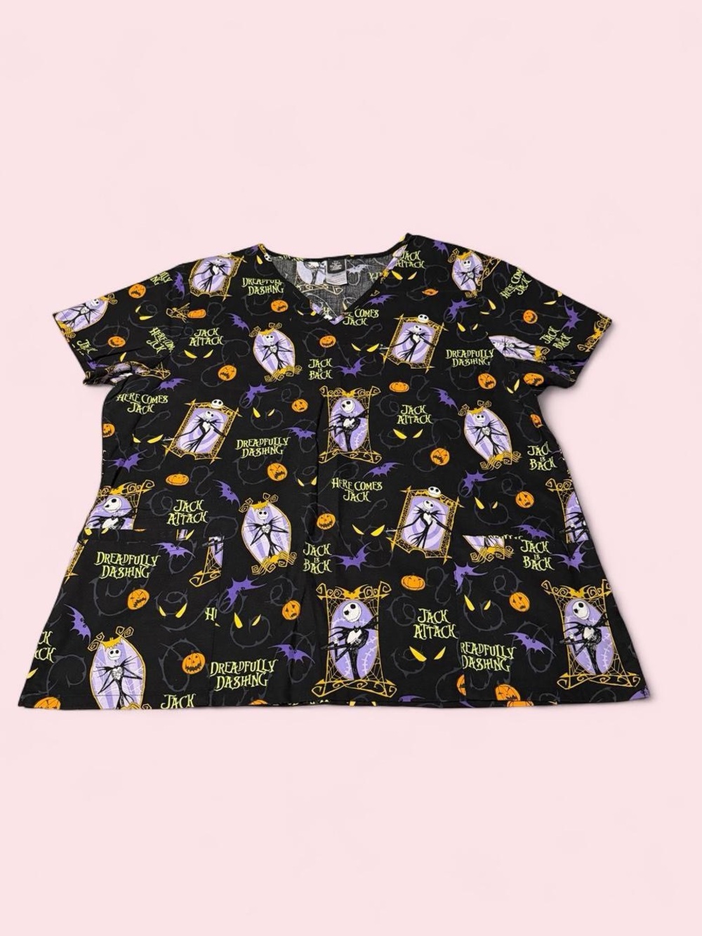 Disney Jack Skellington Scrub Top - Black, Purple & Orange